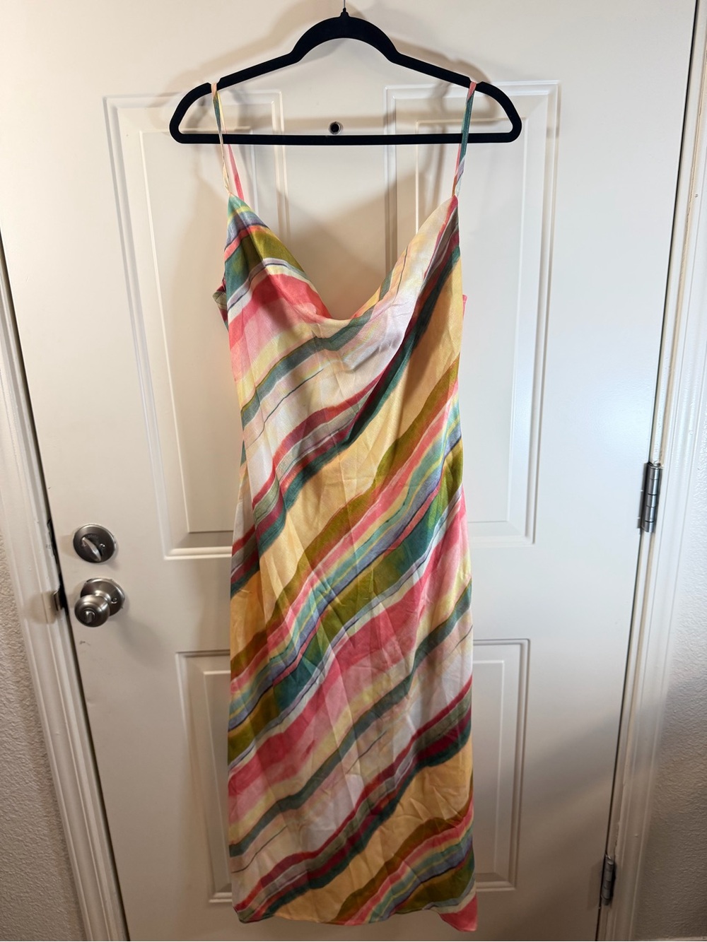 Commense Multicolor Striped Cowl Neck Midi Dress Size L 563